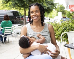 Canvas Art: Breastfeeding Mother At Cafe 