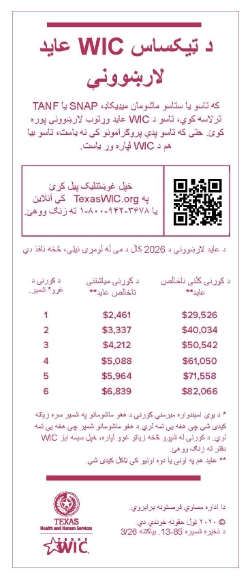 Texas WIC Income Guidelines - Pashto 