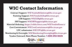 WIC Vendor Contact Information Sheet 