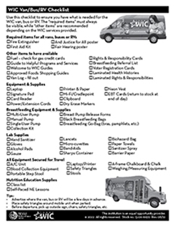 WIC Van/Bus/RV Checklist 