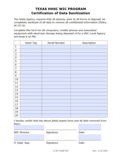 Certification Of Data Sanitation 