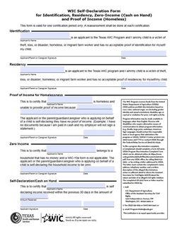 WIC Self-Declaration Form For Identification, Residency, Zero-Income & Proof Of Inc 