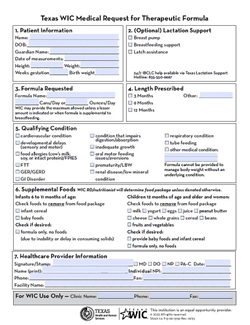 Tx WIC Medical Request For Formula/Food Form 