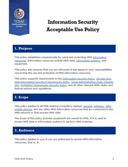 Information Security Acceptable Use Policy (HHS AUA Policy) 