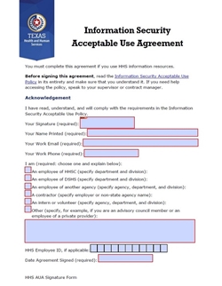 Information Security Acceptable Use Agreement (HHS AUA Signature Form) 