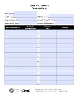 Texas WIC Formula Donation Form 